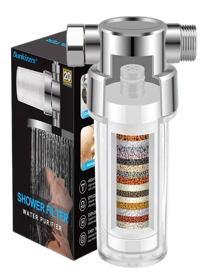 Sunkizzrs® 20-Stage Shower Filters for Hard Water -Explosion-Proof Transparent Shell of Observable Filter Element -High-Output Inline Removes Chlorine/Heavy Metals/Impurities (Filter) - Image 1